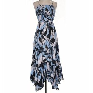 Free People Maxi Dress Blue White Heat Wave Floral Tropical Ruffle Boho